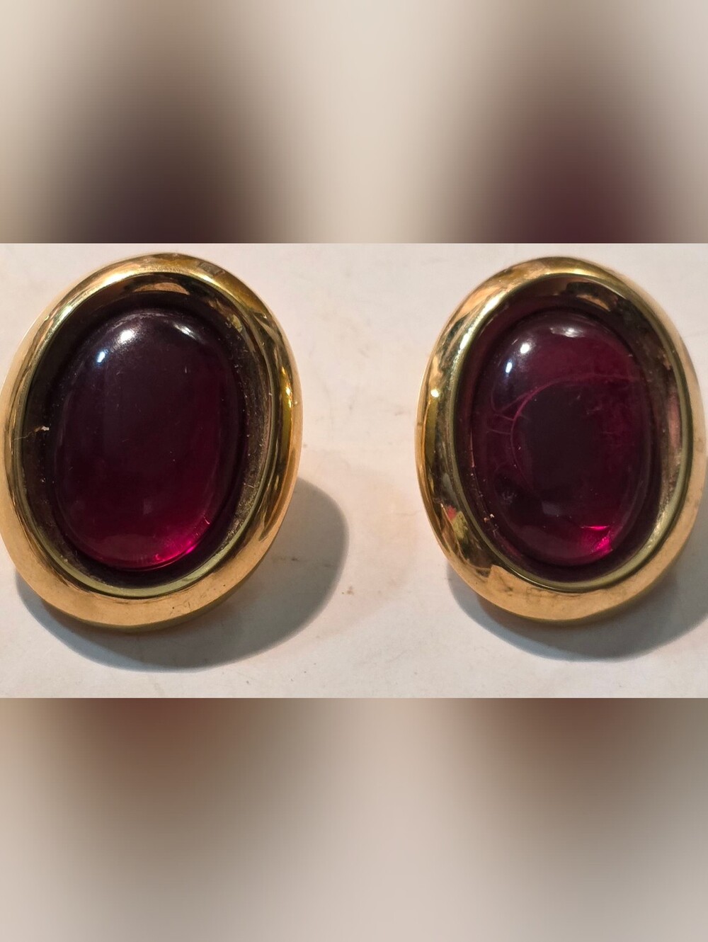 Monet Vintage Gold-Tone Earrings with Deep Red Cabochons
